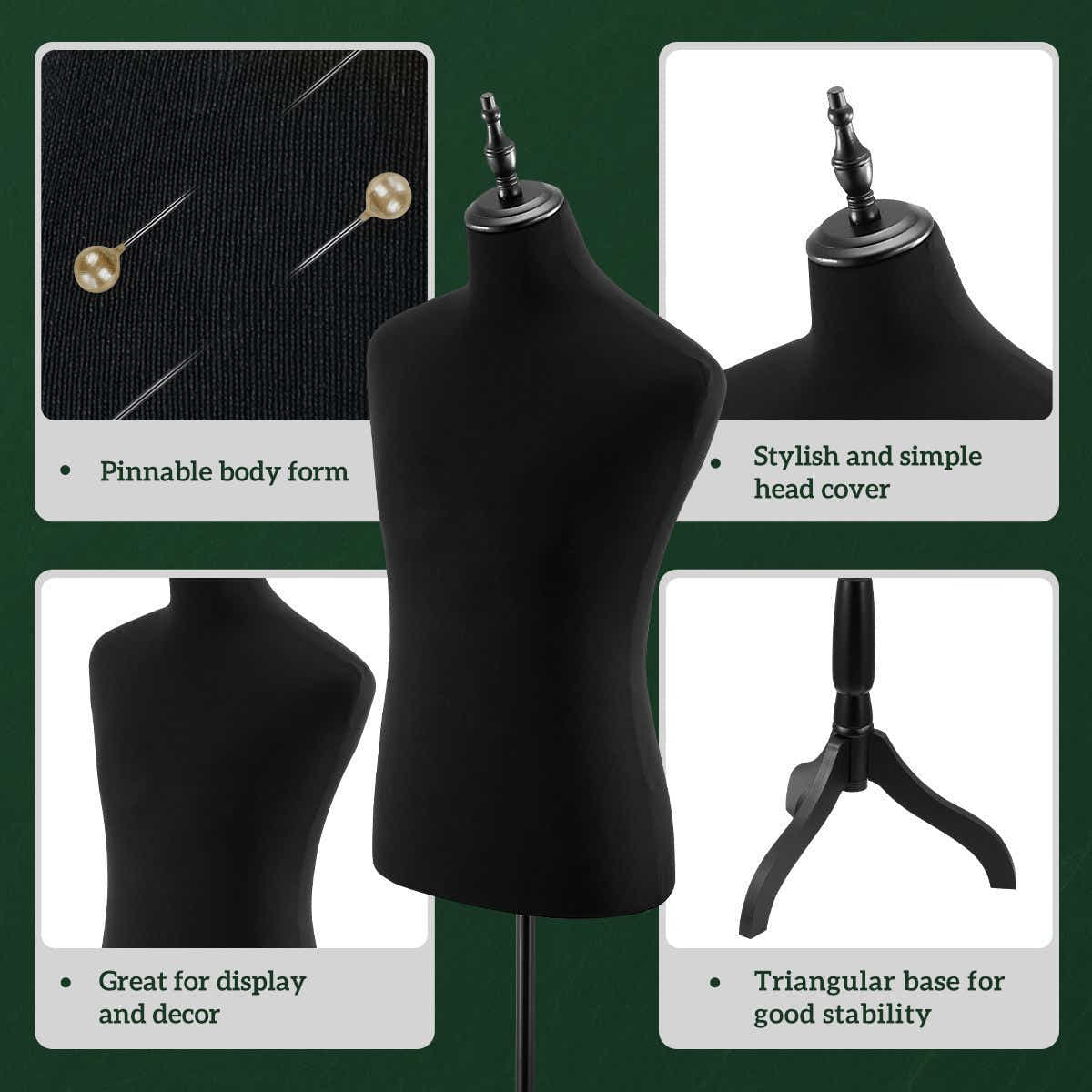DS BD Male Mannequin Dress Form Torso Dressmakers Dummy Base 155-174cm Black