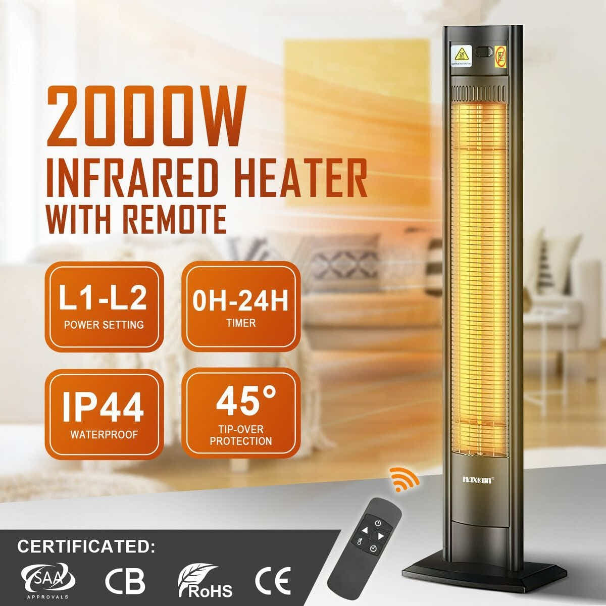 DS BD Maxkon 2000W Carbon Fibre Infrared Heater Instant Heat Remote Control