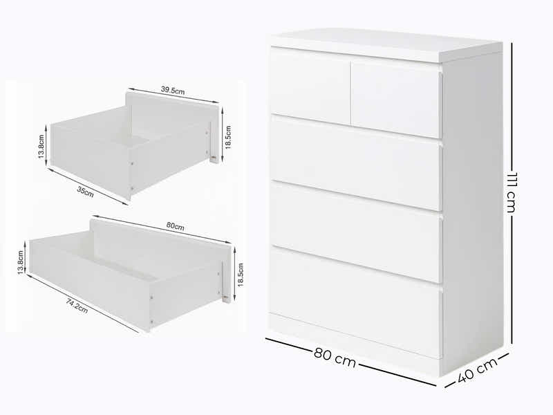 Tiko 5-Drawer Tallboy - White