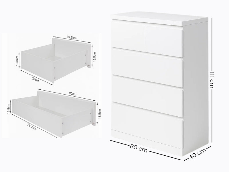 Tiko 5-Drawer Tallboy - White