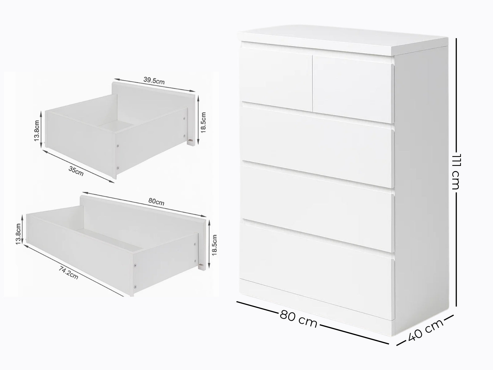 Tiko 5-Drawer Tallboy - White
