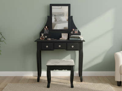 Dressing Table with Stool Black - 74.5 cm