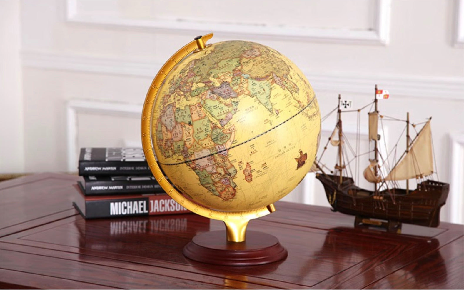 DS BS Illuminated Antique World Globe Decor LED Light-25cm