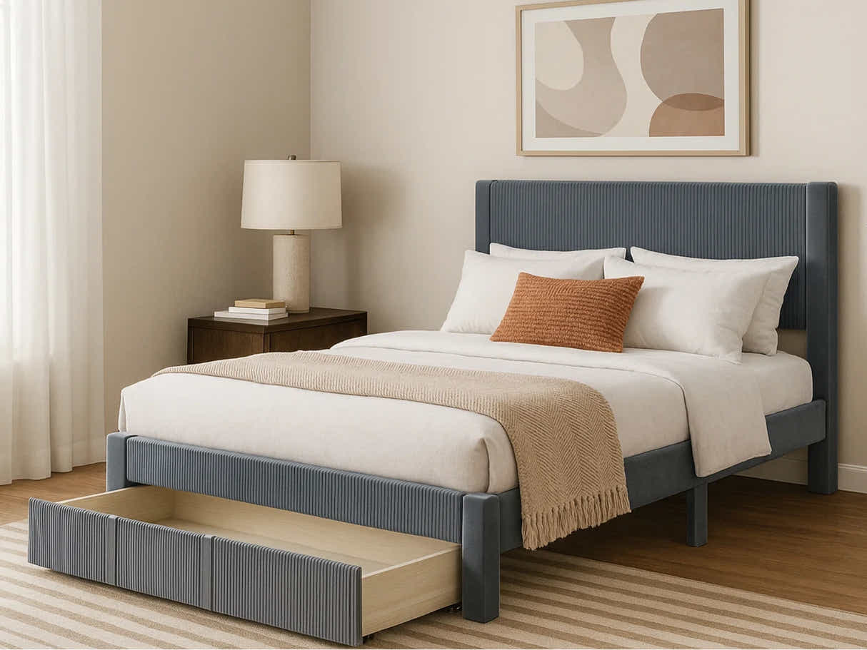 Rae Bed Frame With Drawer & FIRM23 Mattress - Queen