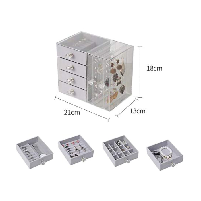 DS BS Acrylic Earring Holder and Jewelry Organizer 2 Slots 4 Drawers