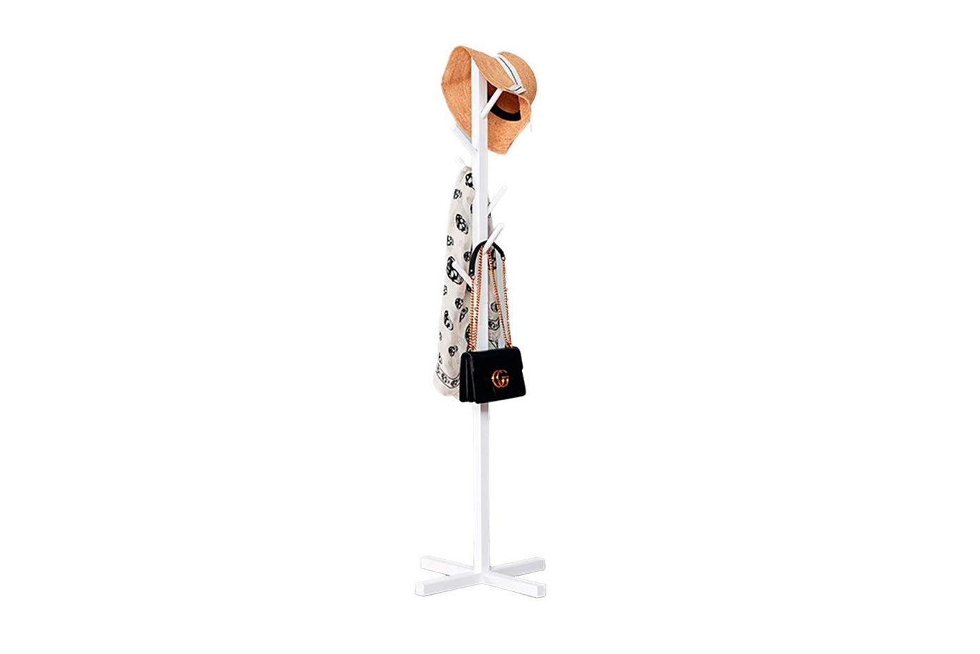 DS BS Modern Wooden Cross Base Stand Coat Hat Rack-White