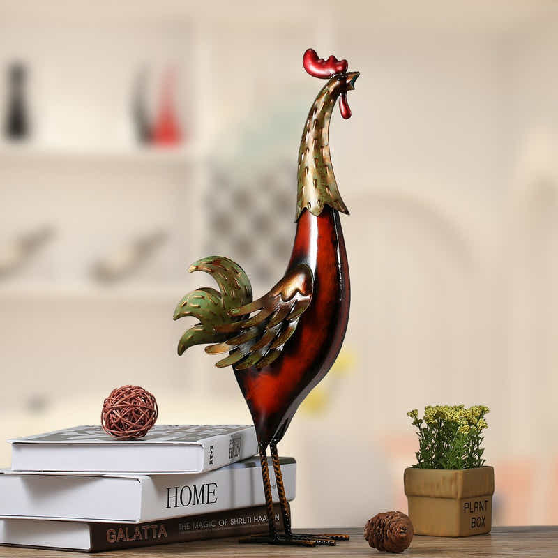DS BS Metal Sculpture Carved Iron Rooster Home Furnishing