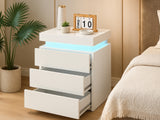 Glansig Bedside Table with LED Light - White