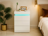 Glansig Bedside Table with LED Light - White