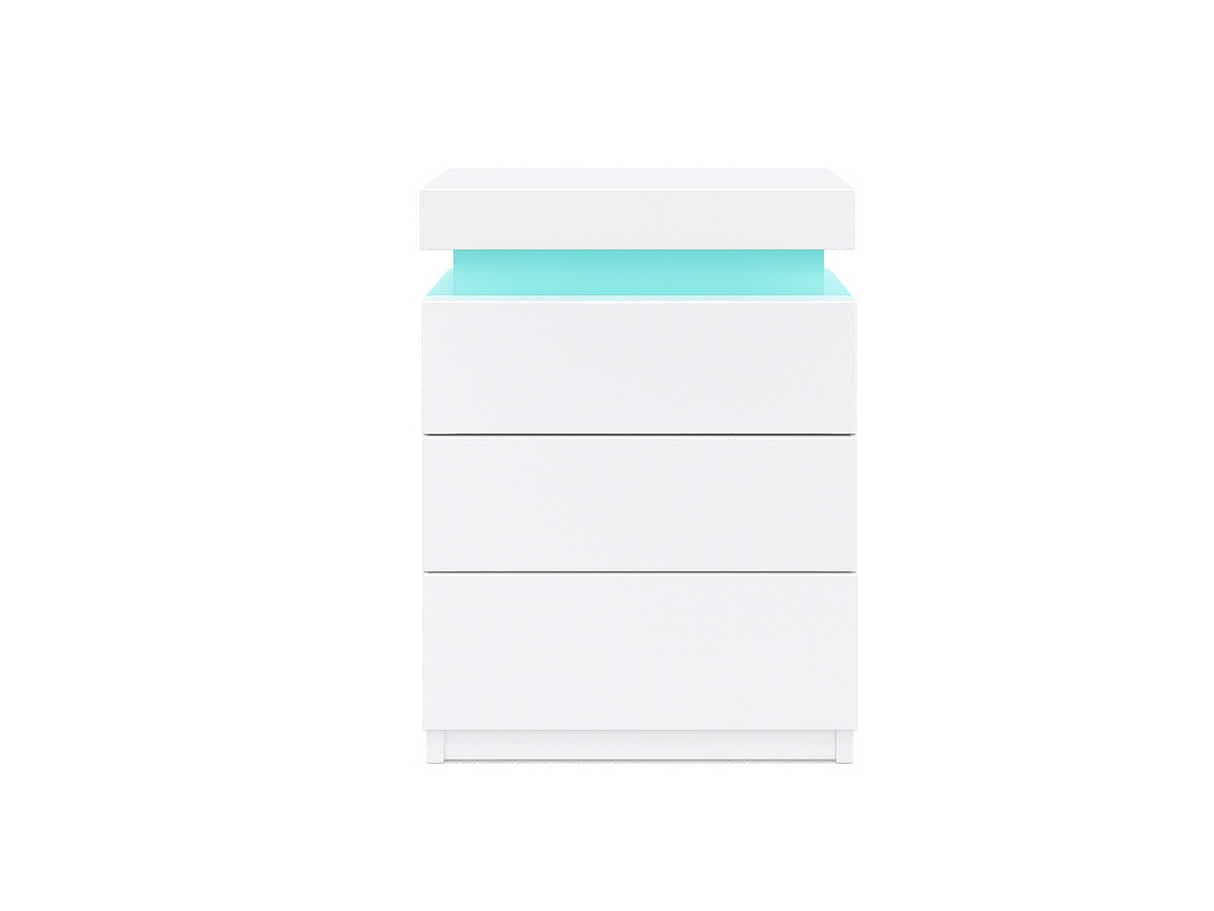 DS Glansig Bedside Table with LED Light - White