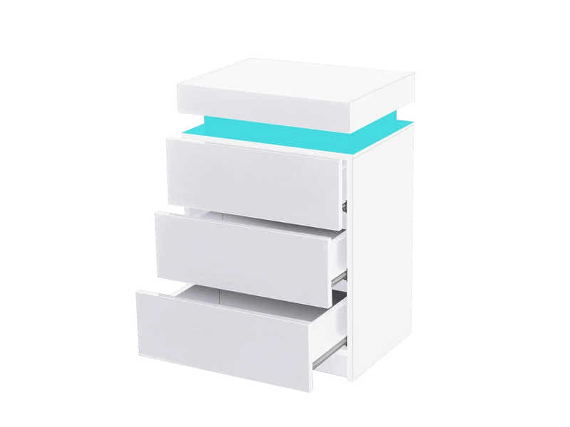 DS Glansig Bedside Table with LED Light - White