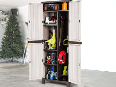 Full-Size Outdoor Storage Cabinet with Multi-Shelf - Cream