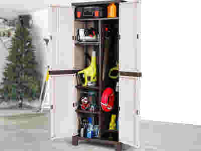 Full-Size Outdoor Storage Cabinet with Multi-Shelf - Cream