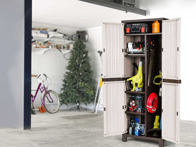 Full-Size Outdoor Storage Cabinet with Multi-Shelf - Cream