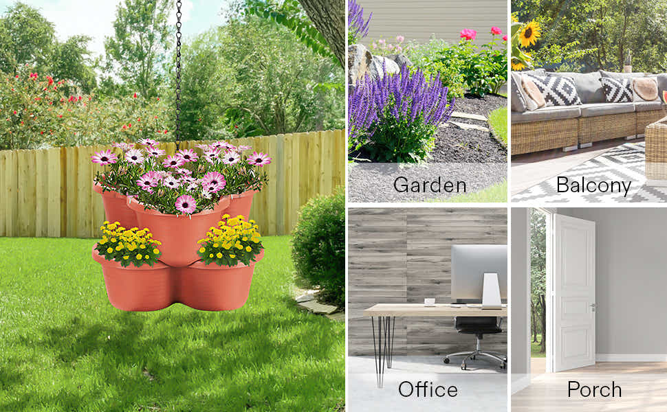 DS BS 3 Tier Vertical Stackable Planter for Flowers Herbs Vegetables-Terracotta