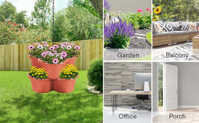 DS BS 3 Tier Vertical Stackable Planter for Flowers Herbs Vegetables-Terracotta