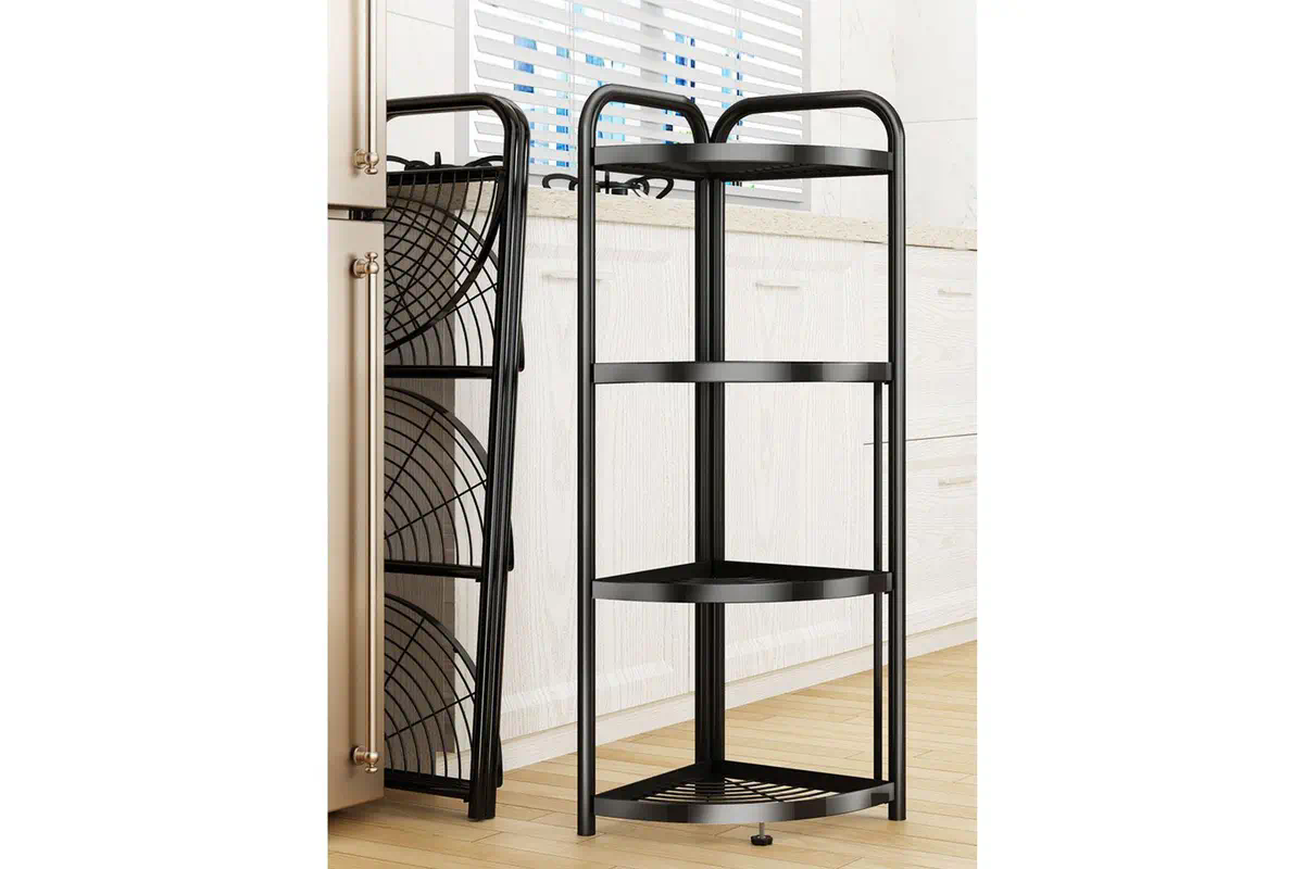 DS BS Foldable 4 Tier Steel Triangular Corner Shelving Unit