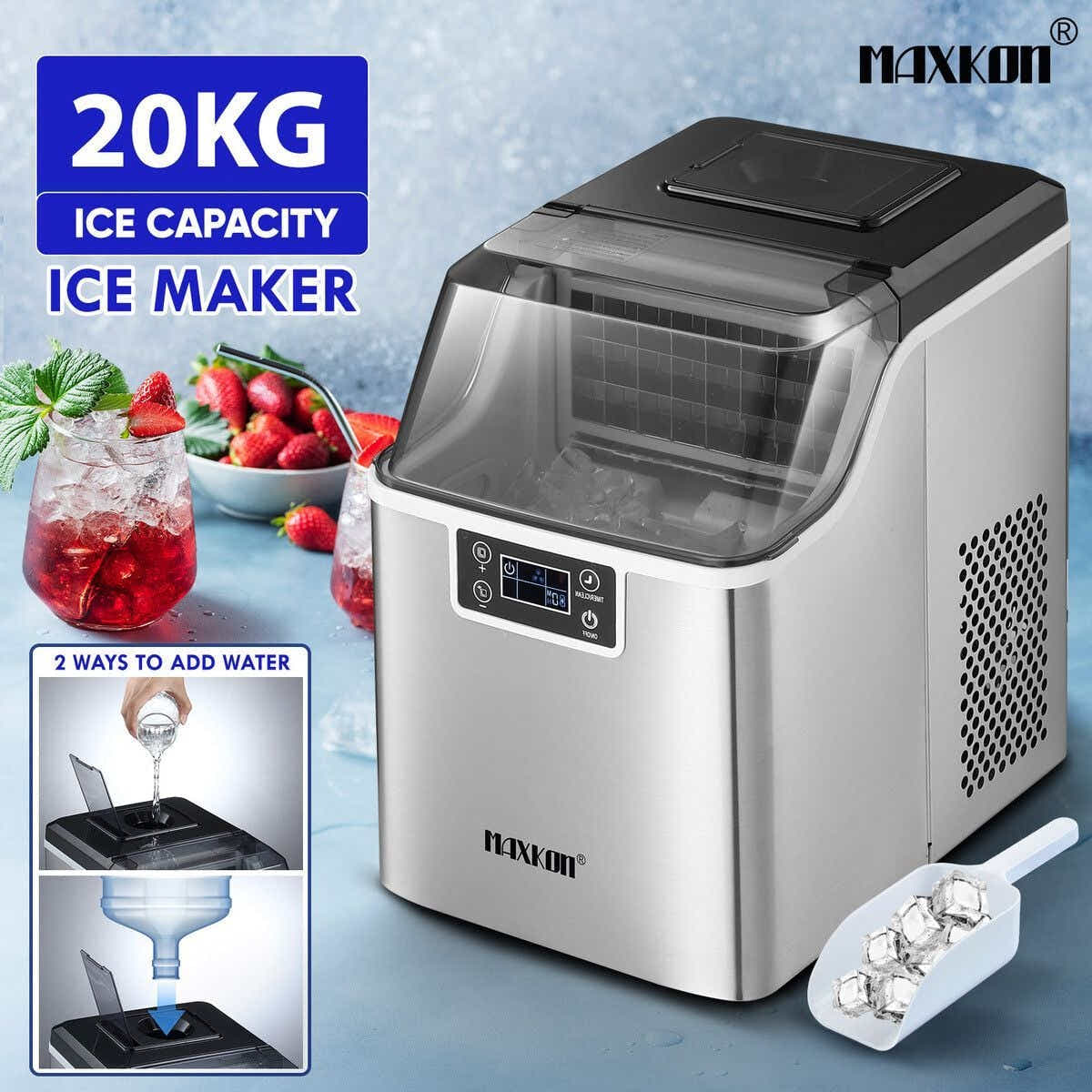 DS BD 20kg Ice Maker Clear Cube Making Countertop Commercial 2 Water Filling