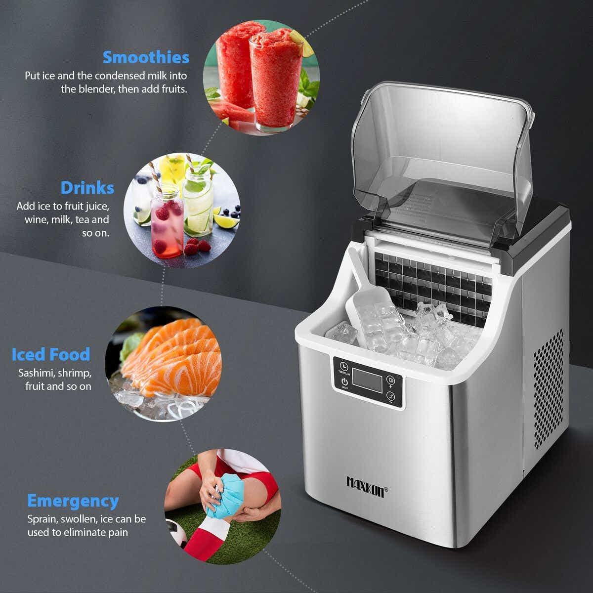 DS BD 20kg Ice Maker Clear Cube Making Countertop Commercial 2 Water Filling