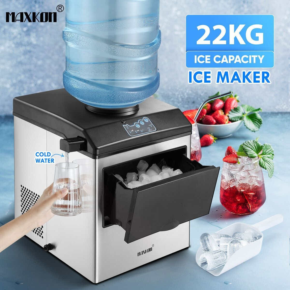 DS BD 22kg Ice Maker Cold Water Dispenser 2 In 1 Bullet Cube Making Countertop