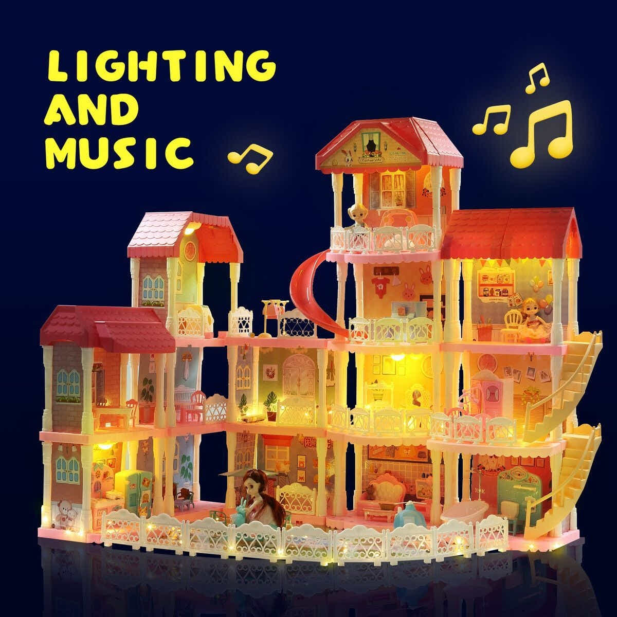 DS BD Doll House Dream Playhouses Toys Dollhouse Music 14 Rooms 4 Stories 93cm