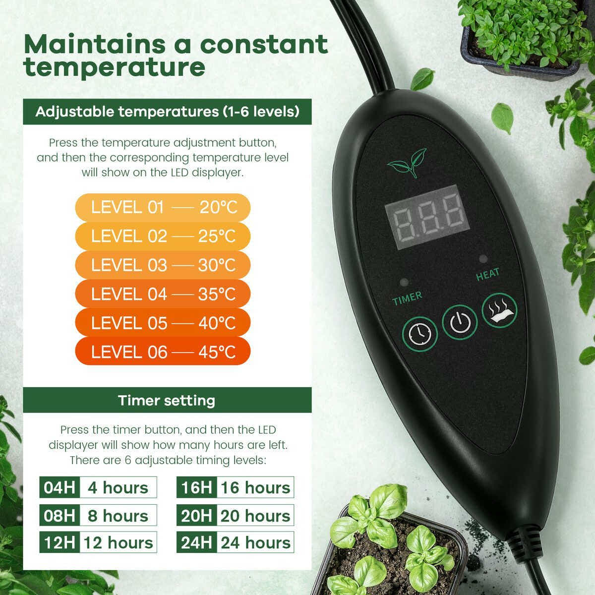 DS BD Seedling Heat Mat Plant Heated Germination Pad Starter Controller 160W