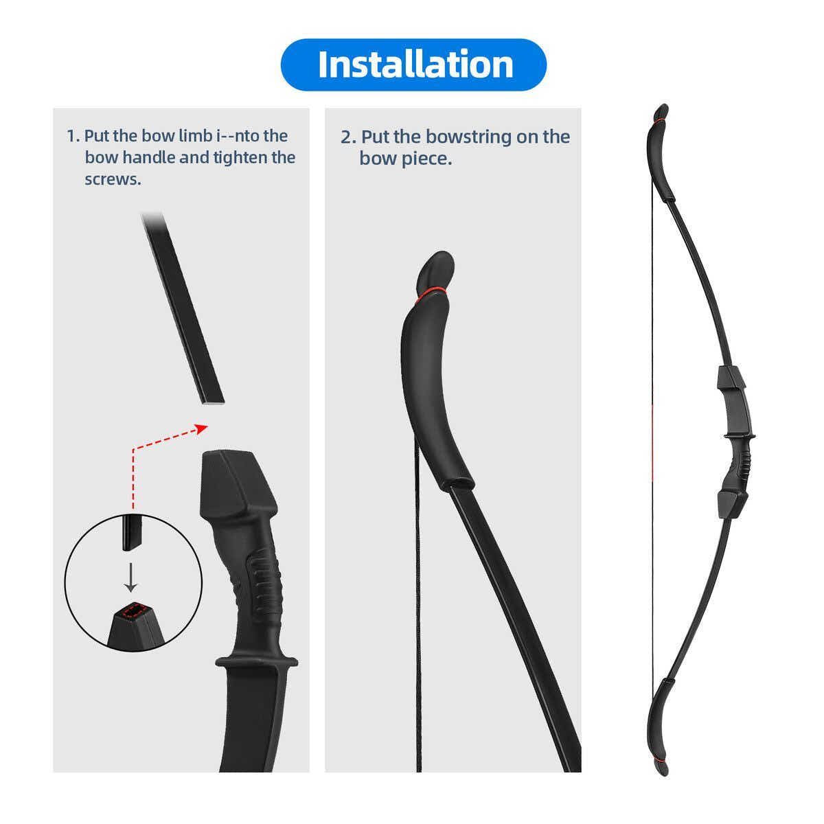 DS BD 40lbs Recurve Bow Arrow Set Archery Hunting Target Shooting Handed Black