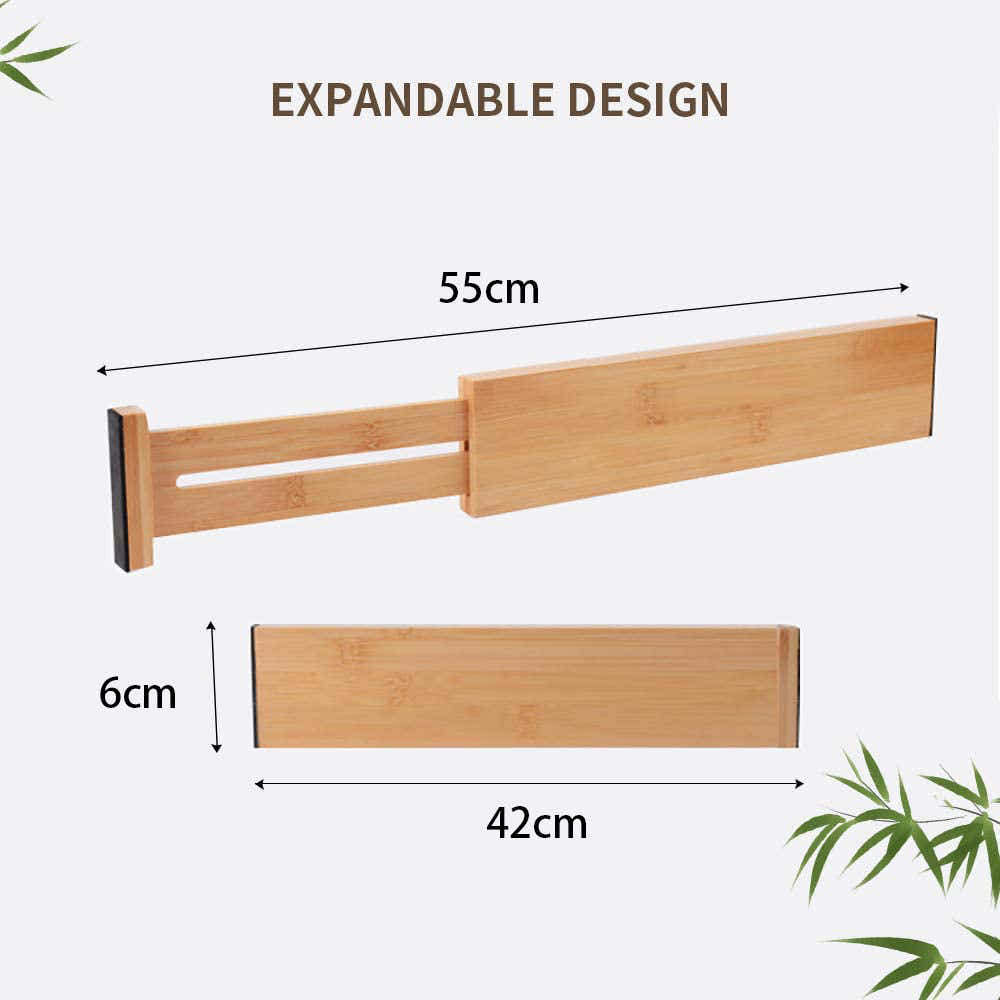DS BS 4pcs Bamboo Expandable Adjustable Drawer Dividers Organizers