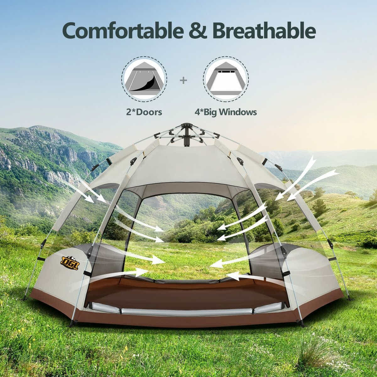 DS BD 4 Man Beach Tent Shelter Camping Pop Up Outdoor 240x240x135cm Creamy White