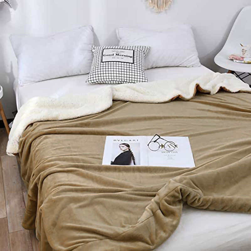 DS BS Thick Fuzzy Soft Sherpa Fleece Bed Sofa Blankets-Camel