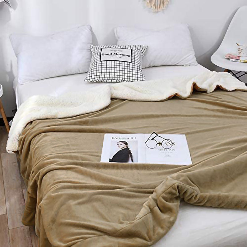 DS BS Thick Fuzzy Soft Sherpa Fleece Bed Sofa Blankets-Camel