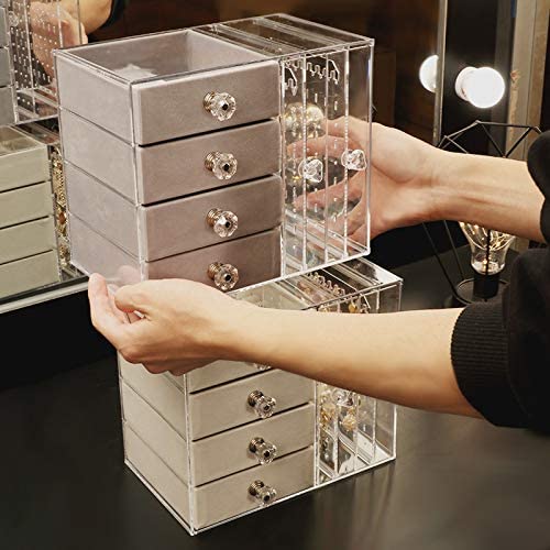 DS BS Acrylic Earring Holder and Jewelry Organizer 2 Slots 4 Drawers