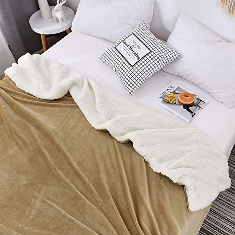 DS BS Thick Fuzzy Soft Sherpa Fleece Bed Sofa Blankets-Camel