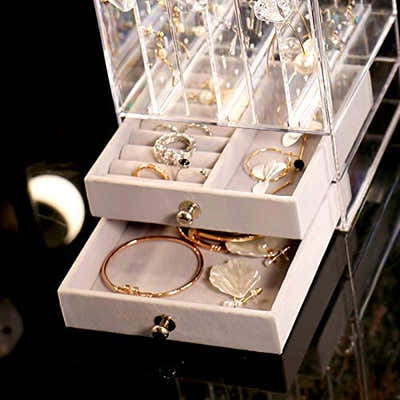 DS BS Acrylic Earring Holder and Jewelry Organizer 3 Slots 2 Drawers