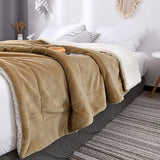 DS BS Thick Fuzzy Soft Sherpa Fleece Bed Sofa Blankets-Camel