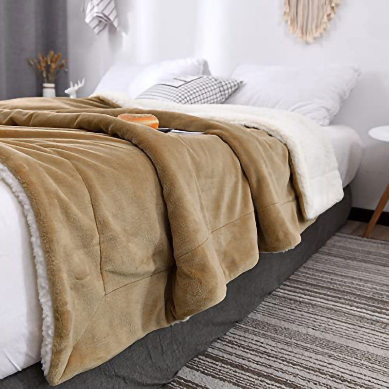 DS BS Thick Fuzzy Soft Sherpa Fleece Bed Sofa Blankets-Camel
