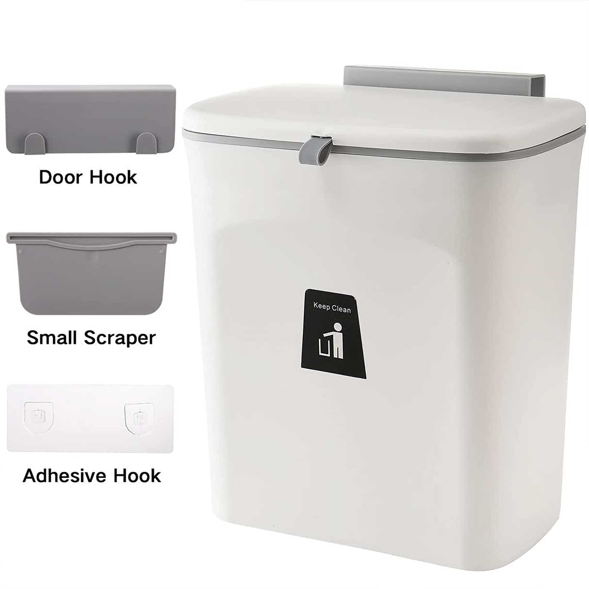 DS BS Kitchen Cabinet Door Hanging Trash Can with Lid-White