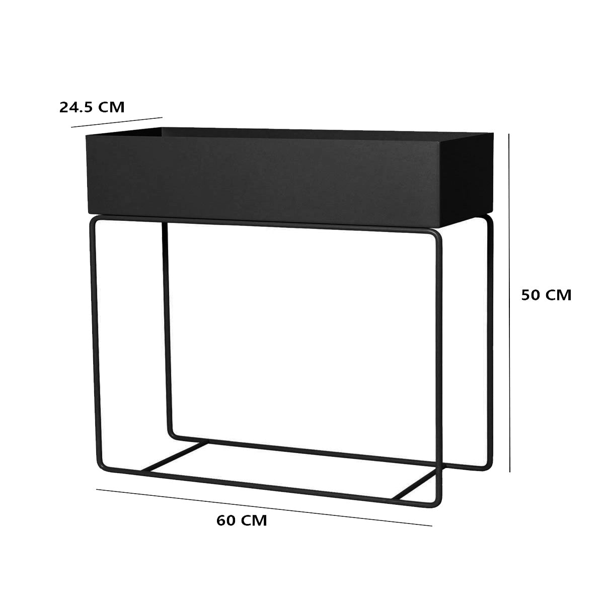 DS BS Indoor Metal Tall Rectangle Tray Plant Pot Stand-Black
