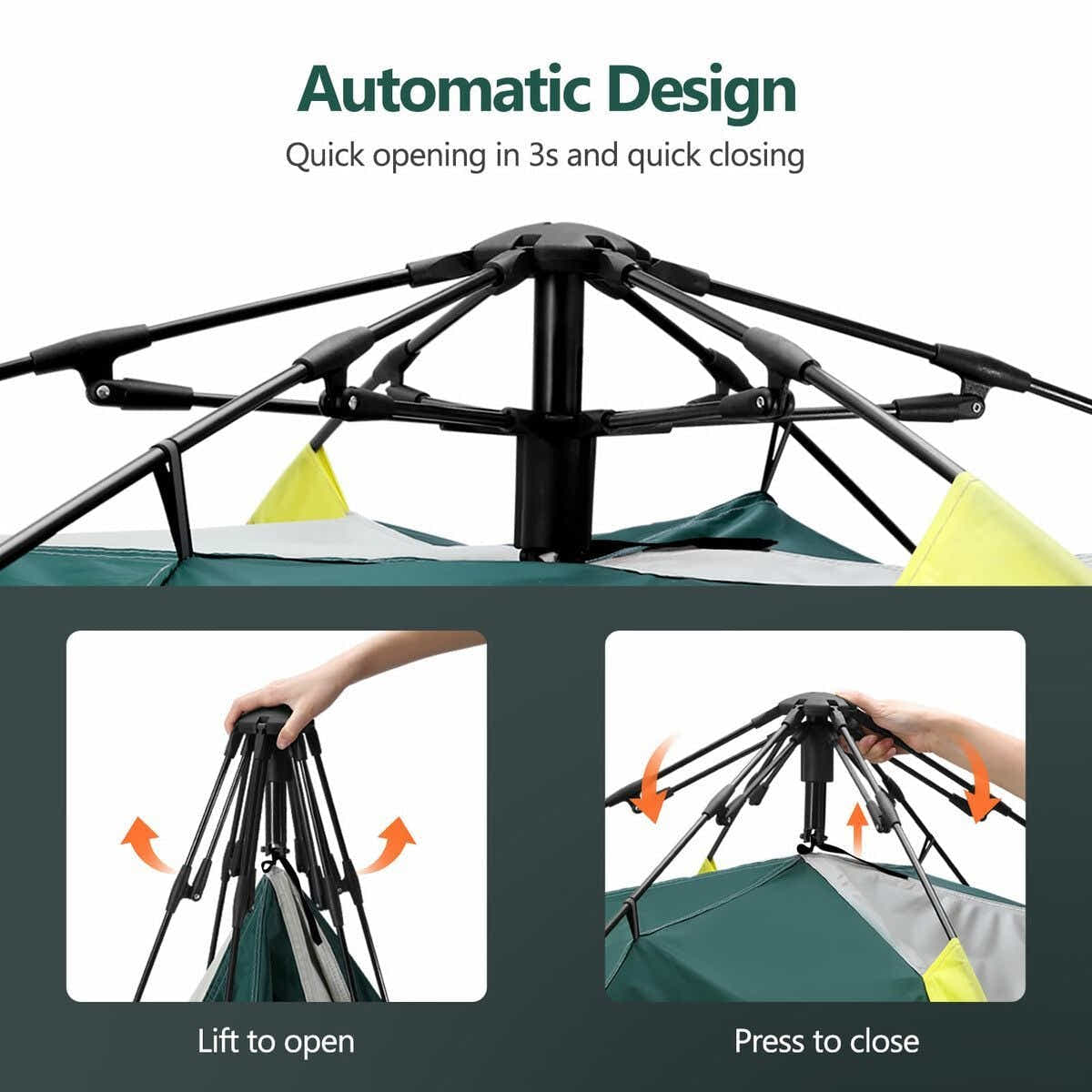 DS BD OGL 3 Person Tent Pop Up Instant Waterproof 215x200x141cm Green White