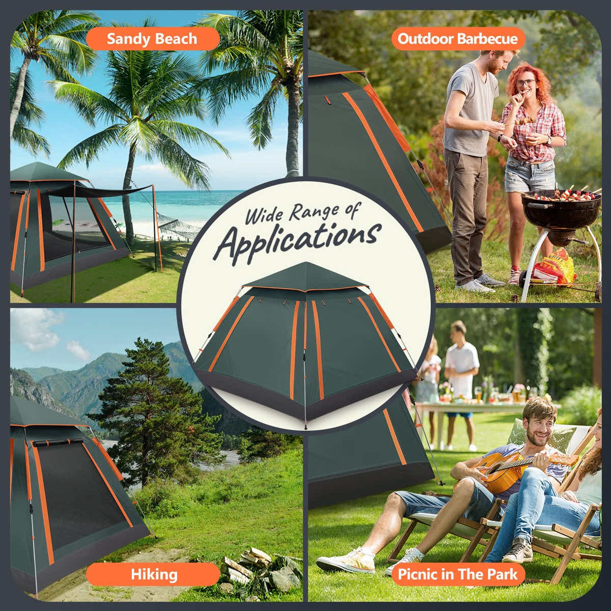 DS BD 5 Man Tent Pop Up Family Party Waterproof Outdoor 265x265x190cm Green
