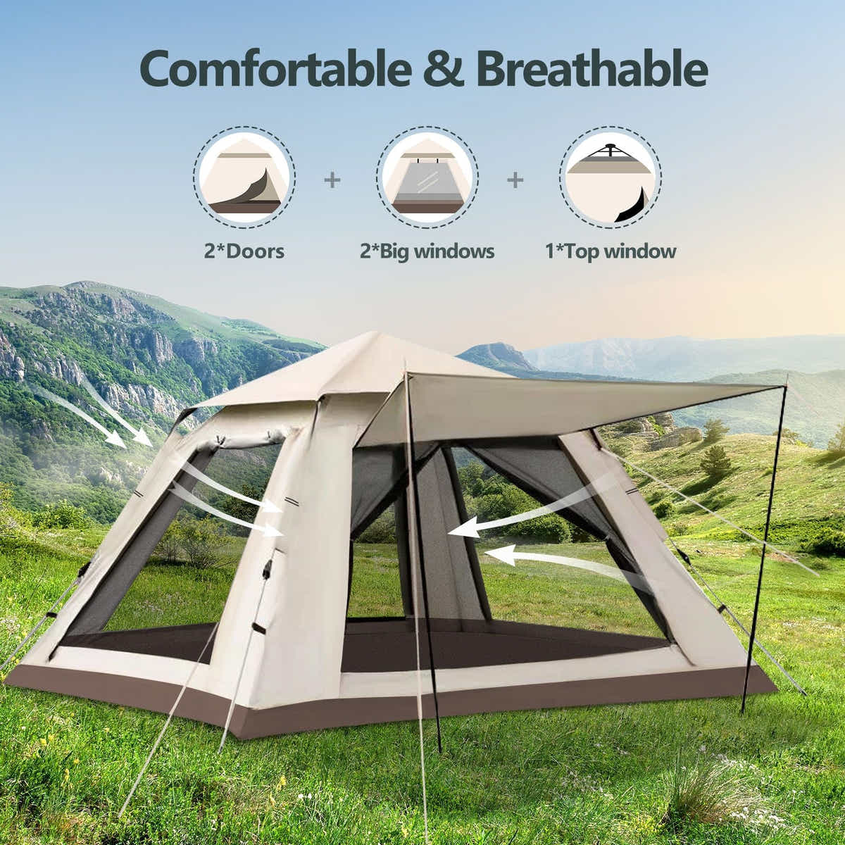 DS BD 5 Person Tent Pop Waterproof Outdoor Picnic 265x265x190cm Creamy White