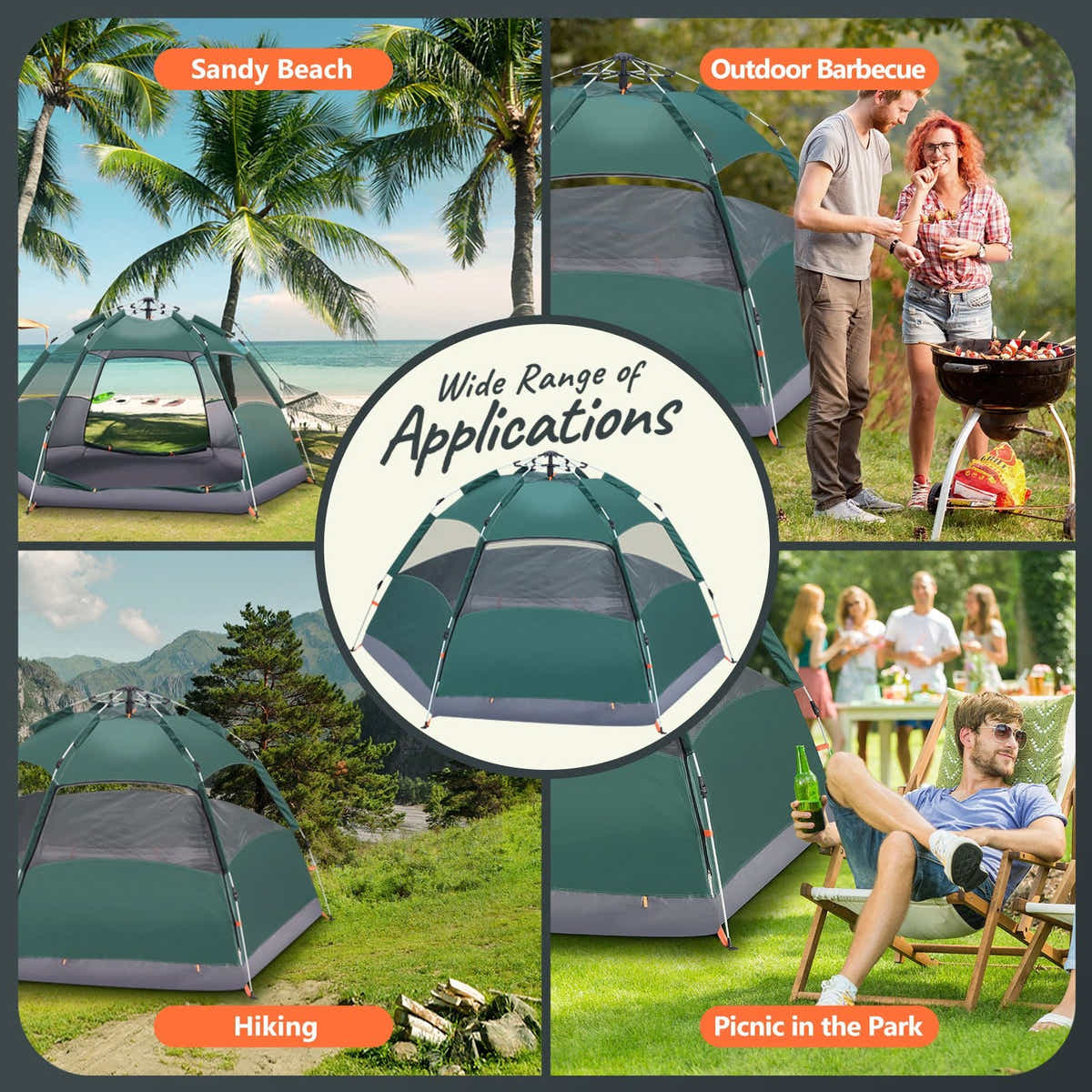 DS BD 5 Man Beach Tent Shelter Pop Up Instant Waterproof 270x270x150cm Green