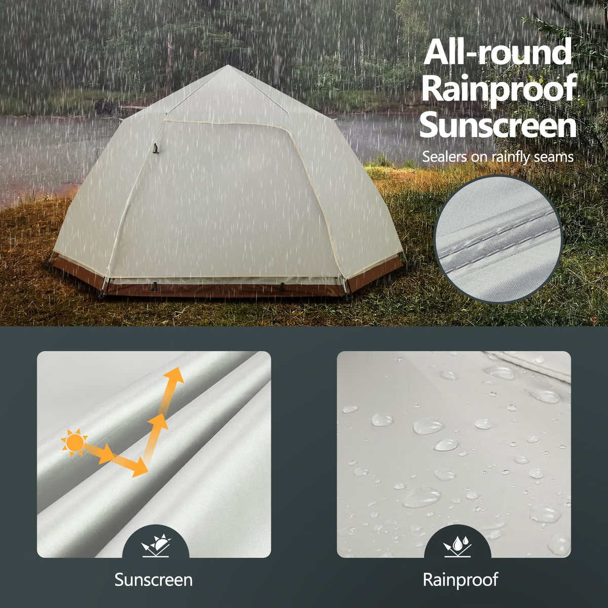 DS BD 5 Person Pop Up Tent Beach Shelter Waterproof 270x270x150cm Creamy white