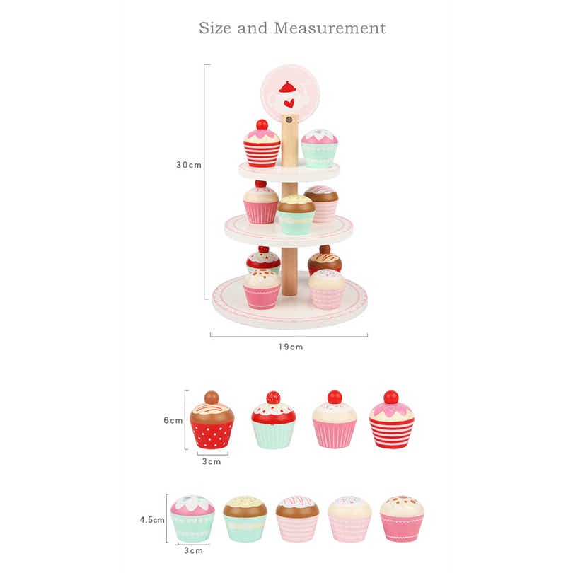 DS BS Wooden 3 Layer Cup Cakes Pretend Play Dessert Tower