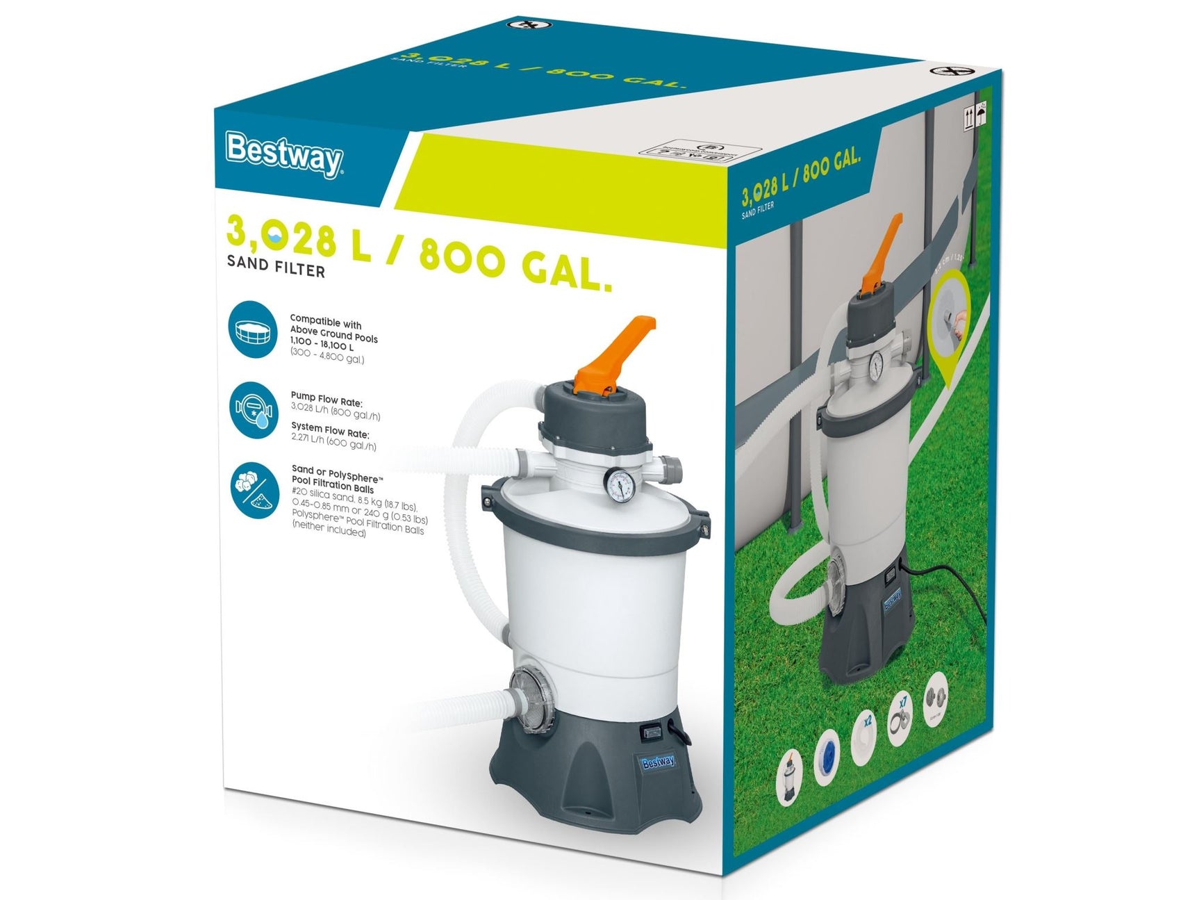 DS Bestway 800gal Flowclear Sand Filter Pump 1100-18100L pools
