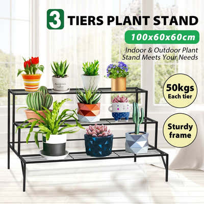DS BD Plant Black 3 Tiers Metal Flower Shelf Pot Planter Garden Storage Rack