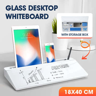 DS BD Glass Desktop Whiteboard Organiser Dry Erase Board Memo Note Pad Keyboard