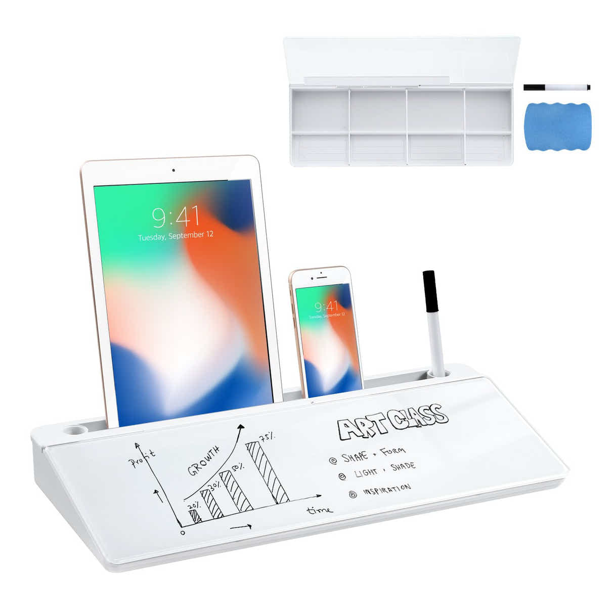 DS BD Glass Desktop Whiteboard Organiser Dry Erase Board Memo Note Pad Keyboard