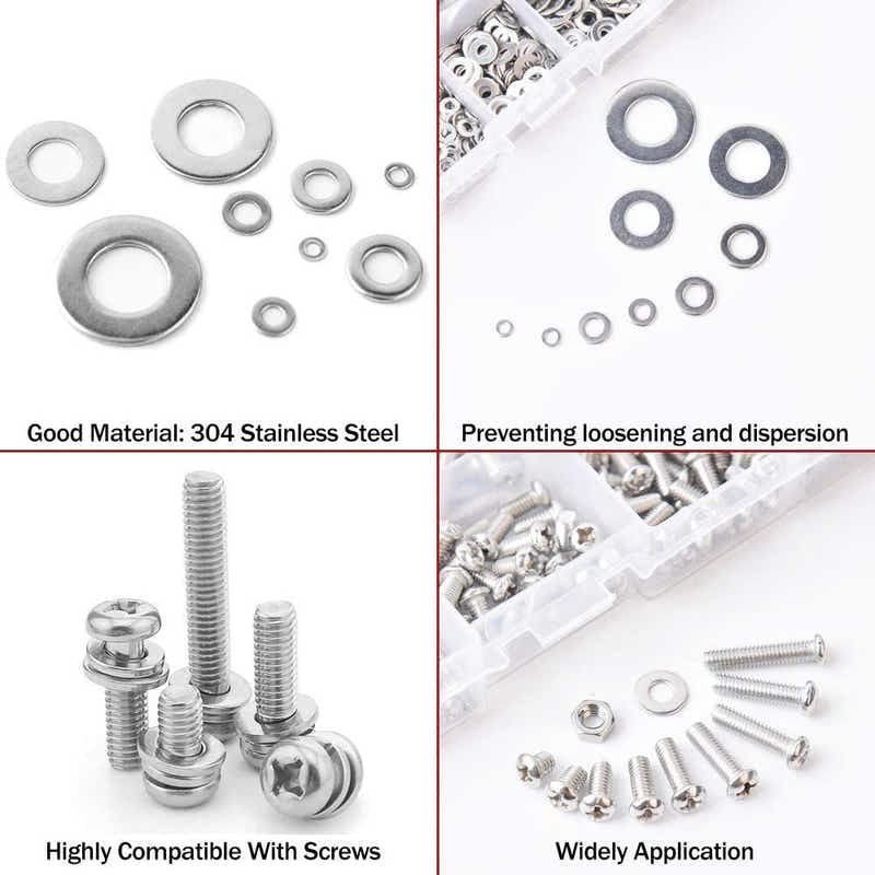 DS BS 684Pcs 304 Stainless Steel Flat Washers Assortment Washers Hardware Set