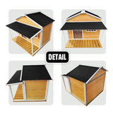 DS BD Dog House Kennel Raised Wooden Puppy Pet Shelter Inside Porch Window Door